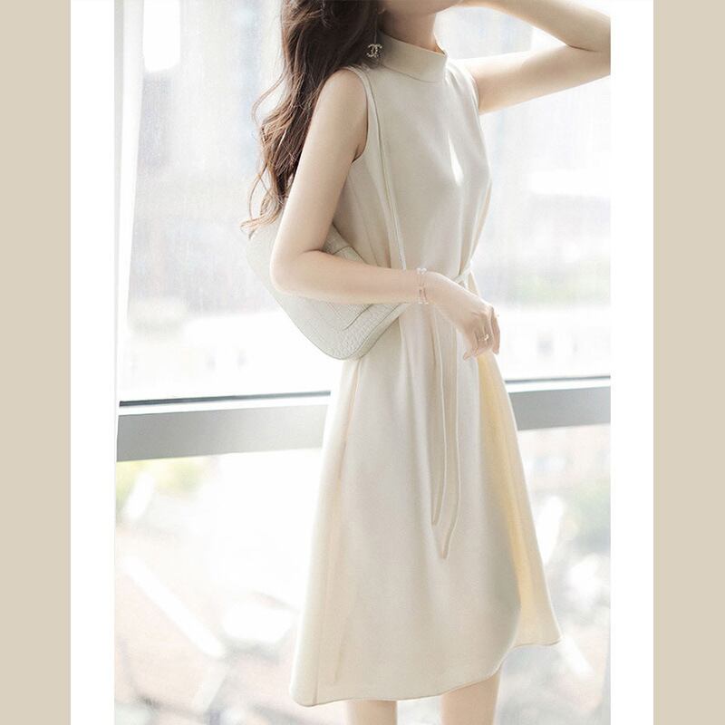 【dress】女性力を高める〜エレガントOL通勤ハーフネックノースリーブ無地韓国ファッションワンピースF2161