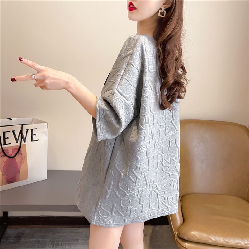 【tops】オシャレ度満点〜2色ラウンドネック半袖配色着回しゆったりTシャツF0156