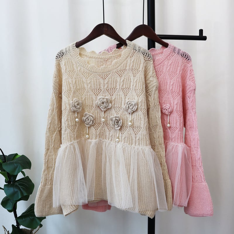 【tops】立体フラワーニットセーター　M25736