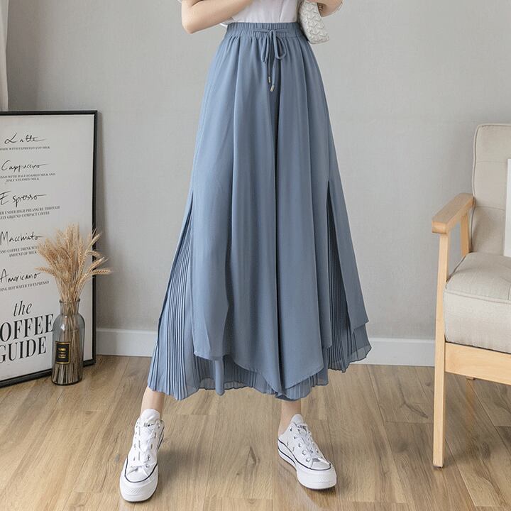 【bottoms】絶対欲しいシンプルカジュアル無地合わせやすいハイウエスト九分丈ガウチョパンツF0017