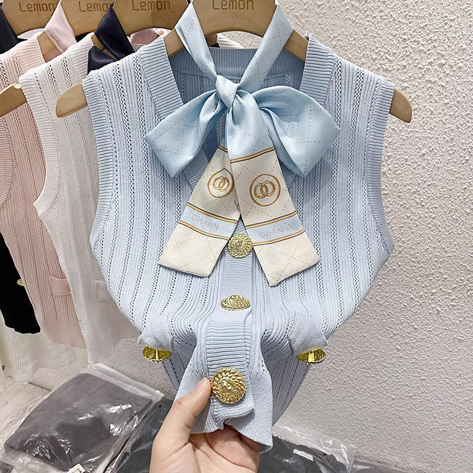 【tops】4色リボン付きキャミソール F7576