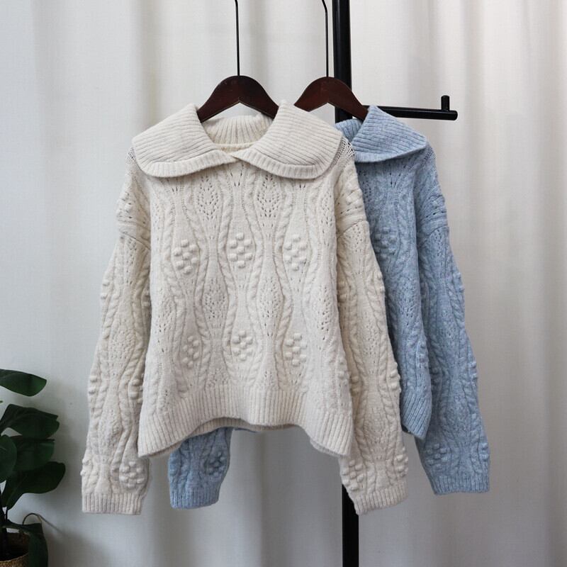 【tops】折り襟ニットセーター　M28582