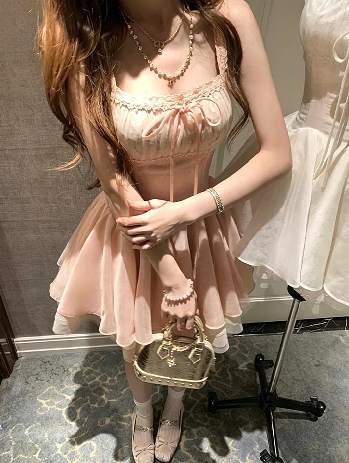 【dress】レースドッキングフレアワンピース Q8470