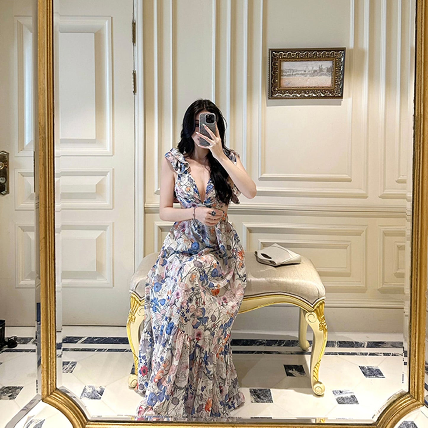 【dress】バックオーポンプリントワンピース　N3082