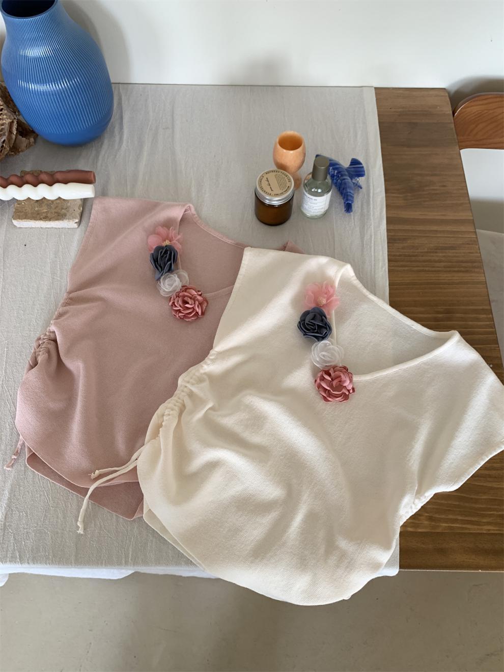 【tops】立体フラワーニットTシャツ　M24271