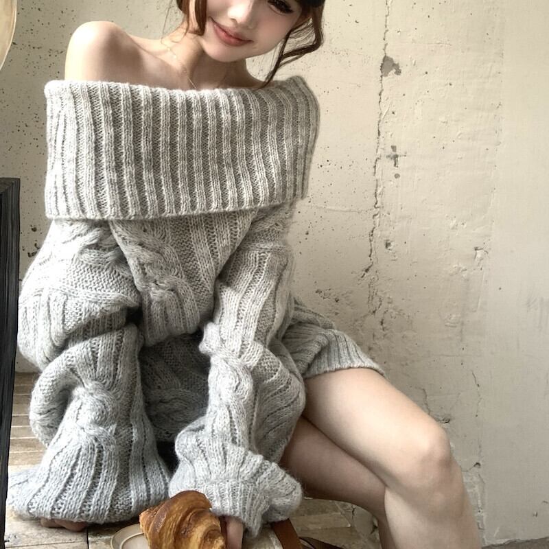 【tops】オフショルダーラップニットセーター　M27604