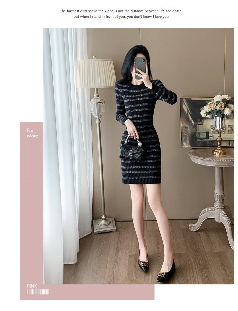 【dress】ボーダー柄ニットワンピース　M25370