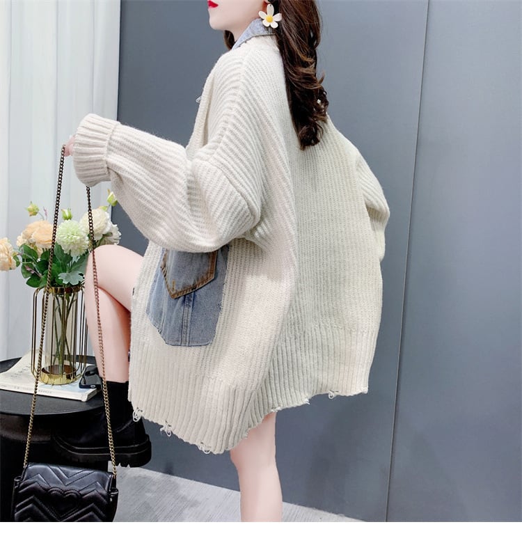 【outer】デニム切り替えニットカーデ　M26953