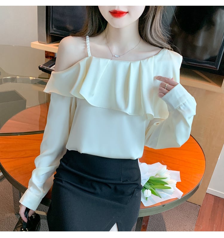 【tops】フリルオフショルダーシャツトップス　M25636