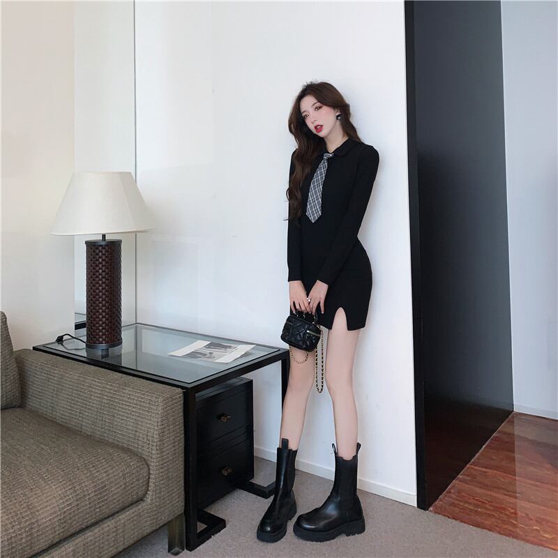 【dress】ネクタイ付きシャツワンピース Q8088