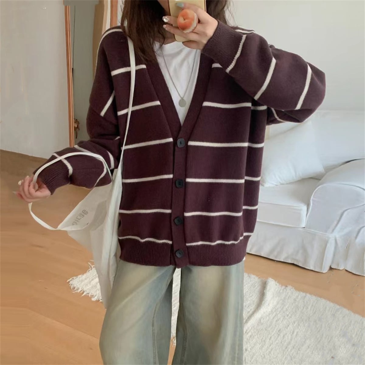 【outer】ボーダー柄ニットカーデ　M25954
