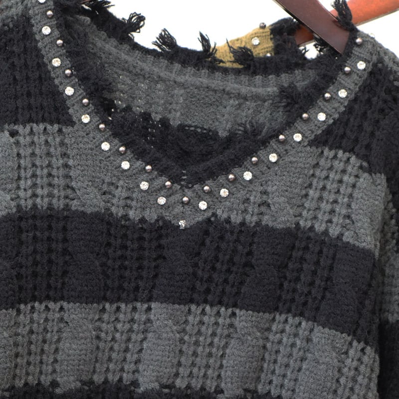 【tops】ボーダー柄ニットセーター　M26031