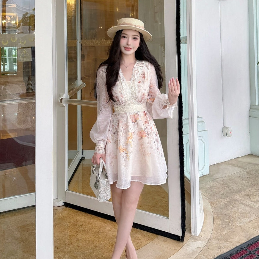【dress】レースドッキングフラワーミニワンピース   K0629
