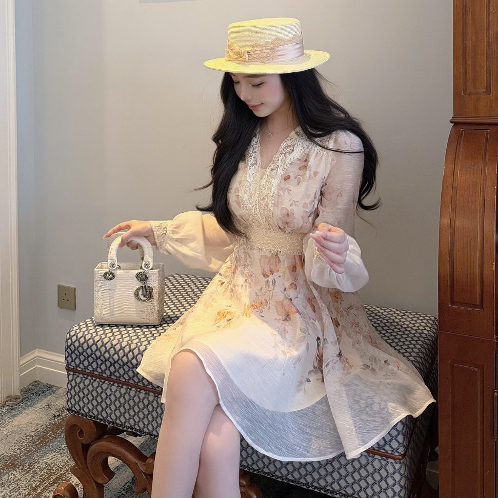 【dress】レースドッキングフラワーミニワンピース   K0629