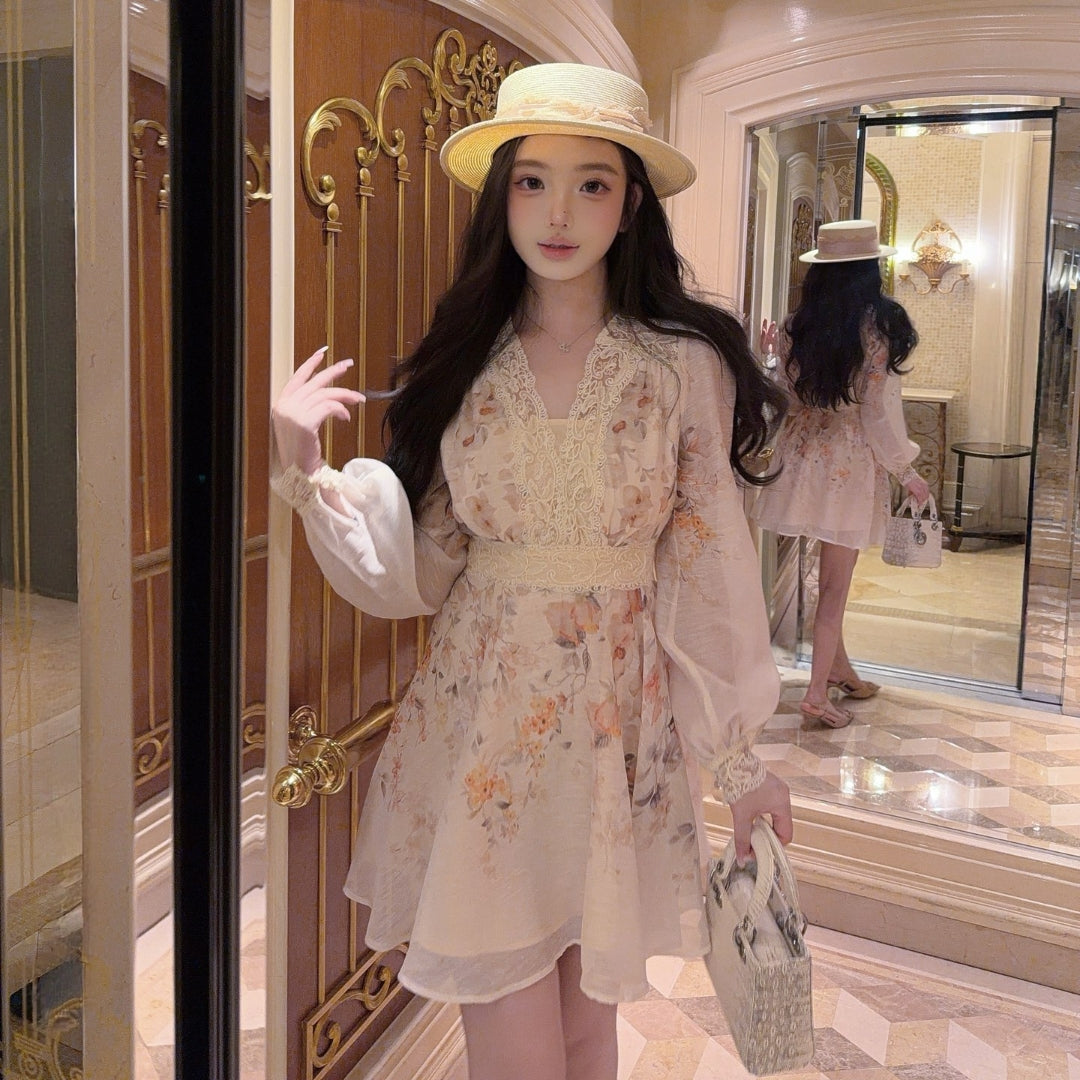【dress】レースドッキングフラワーミニワンピース   K0629