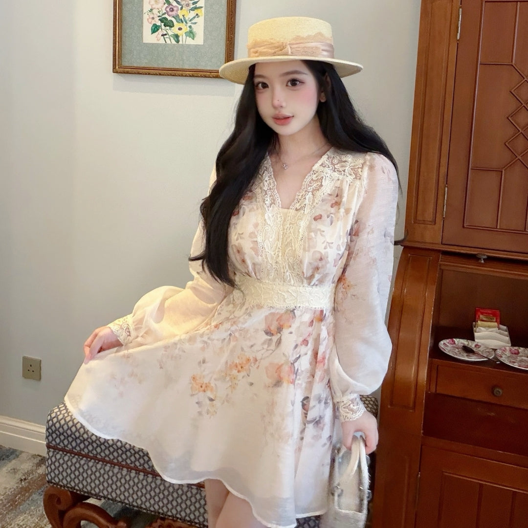 【dress】レースドッキングフラワーミニワンピース   K0629