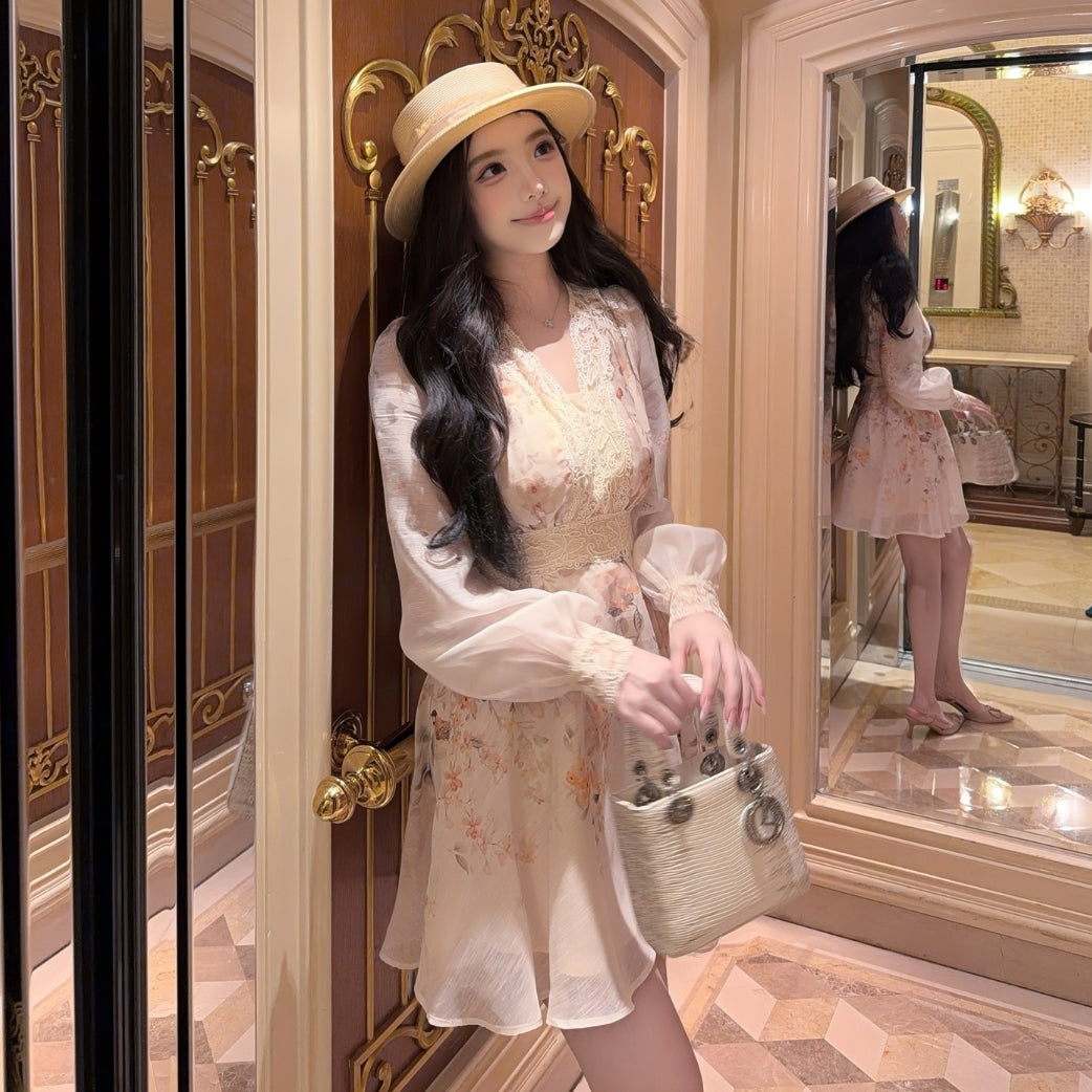 【dress】レースドッキングフラワーミニワンピース   K0629