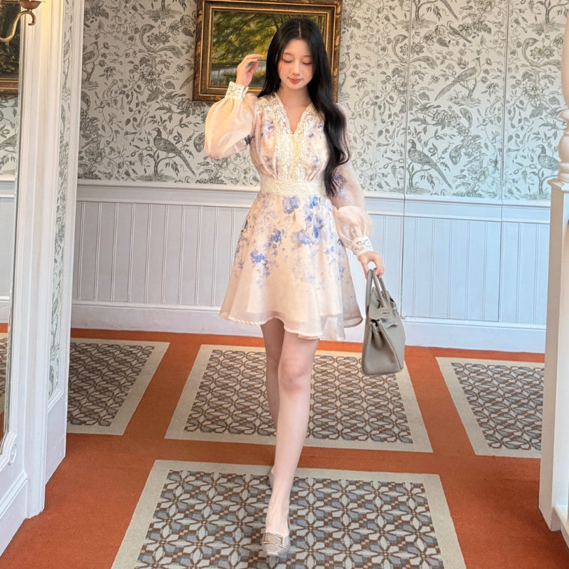 【dress】レースドッキングフラワーミニワンピース   K0629