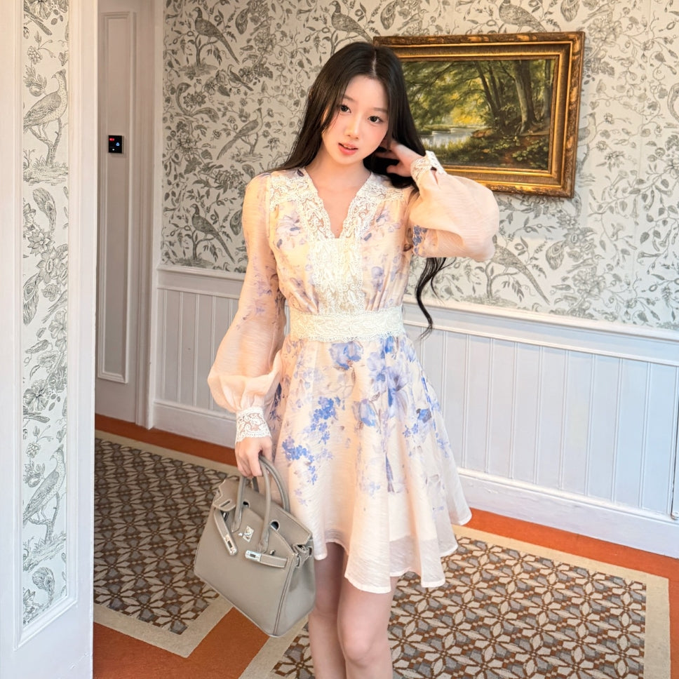 【dress】レースドッキングフラワーミニワンピース   K0629