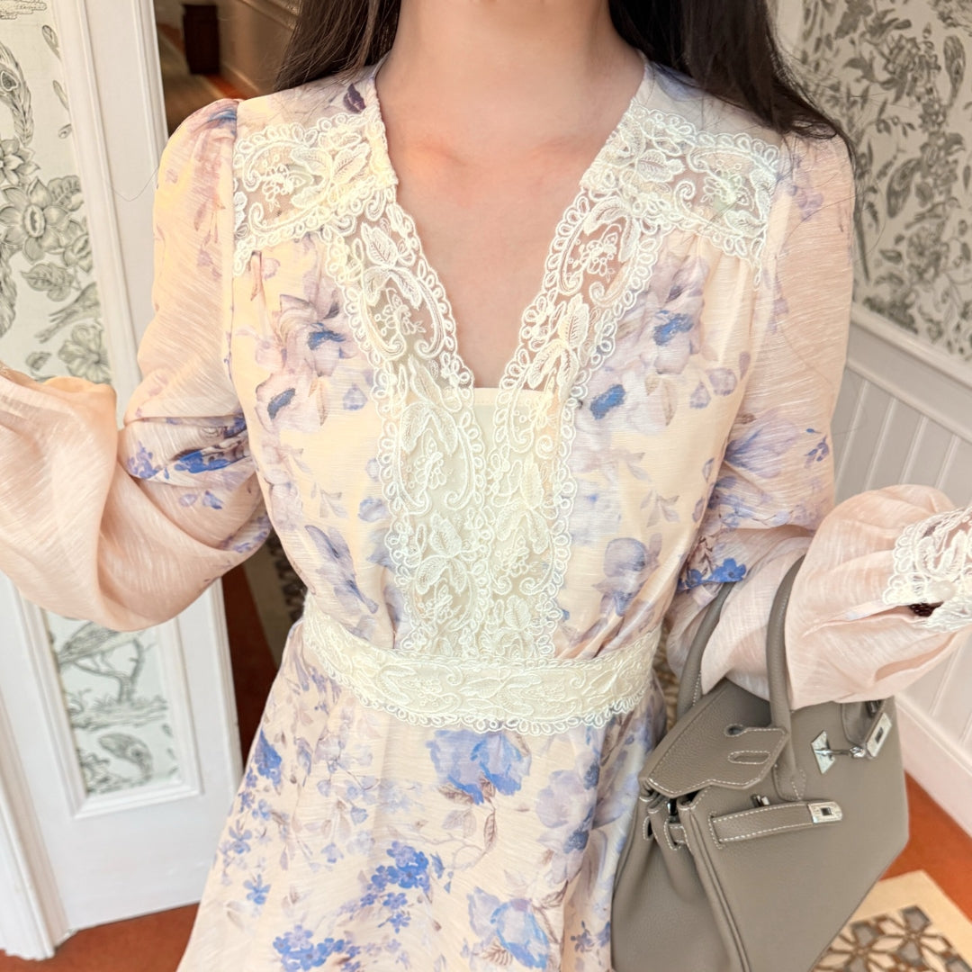 【dress】レースドッキングフラワーミニワンピース   K0629