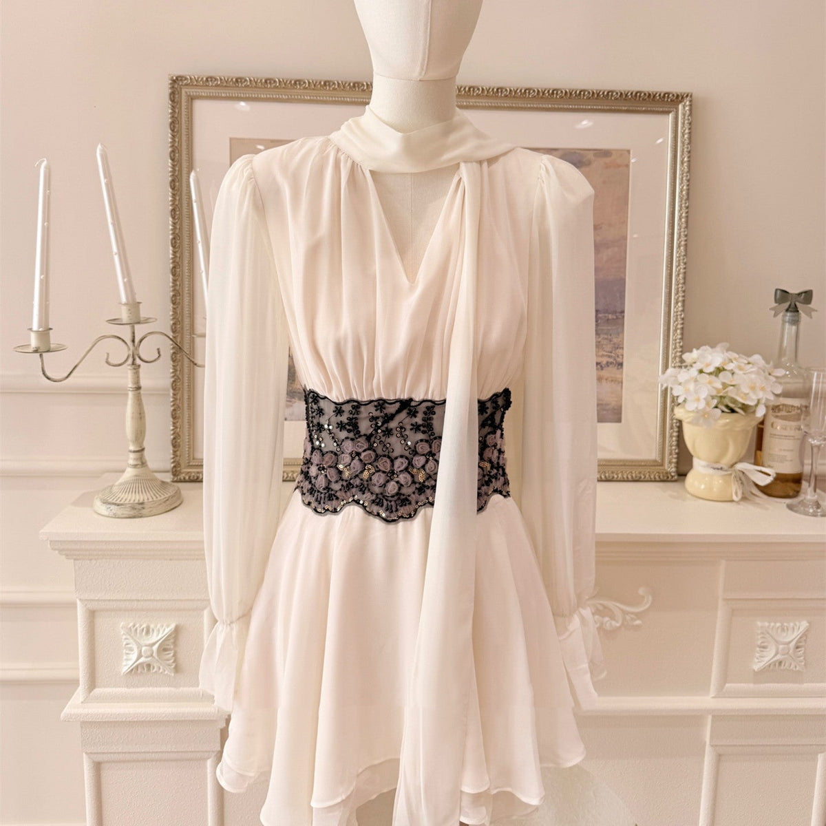 【dress】レースドッキングシフォンミニワンピース   N3767