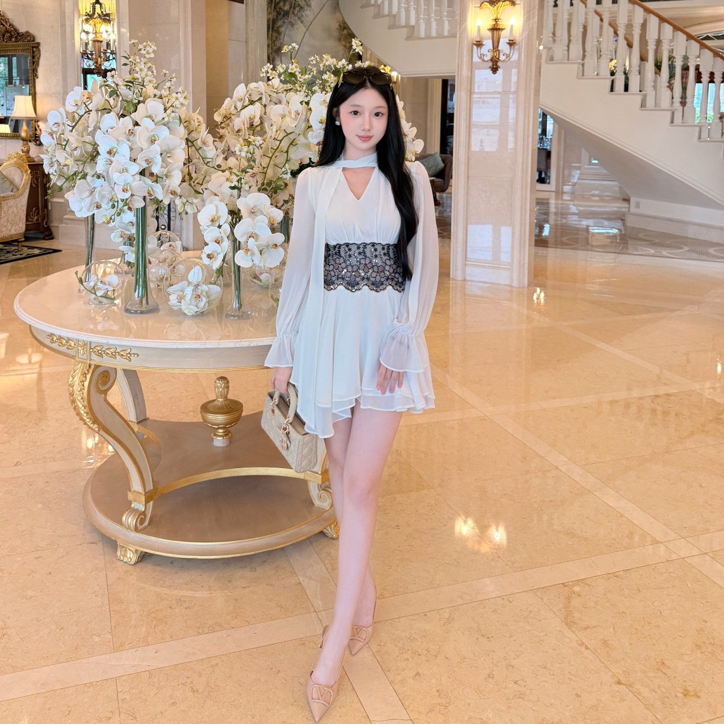 【dress】レースドッキングシフォンミニワンピース   N3767
