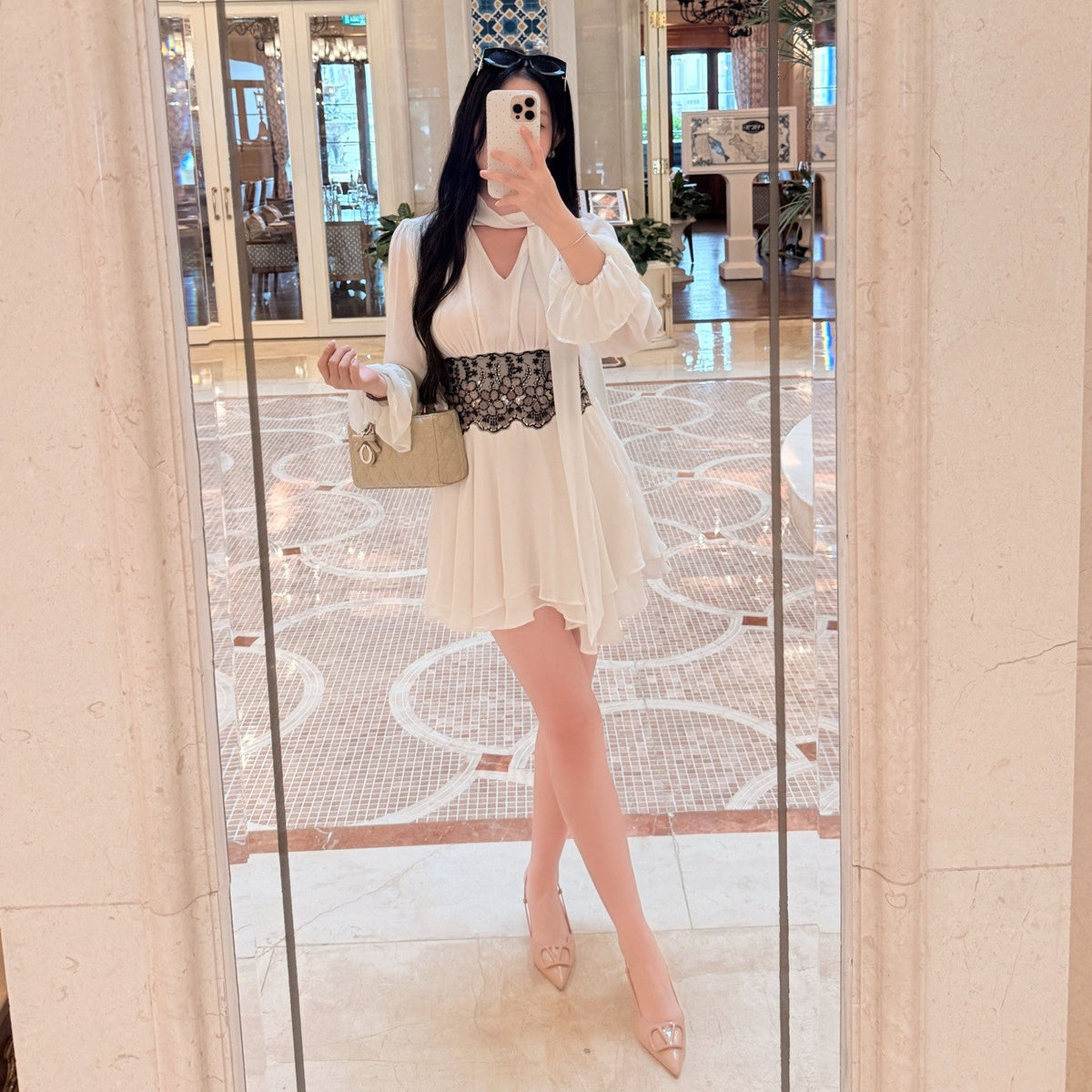 【dress】レースドッキングシフォンミニワンピース   N3767