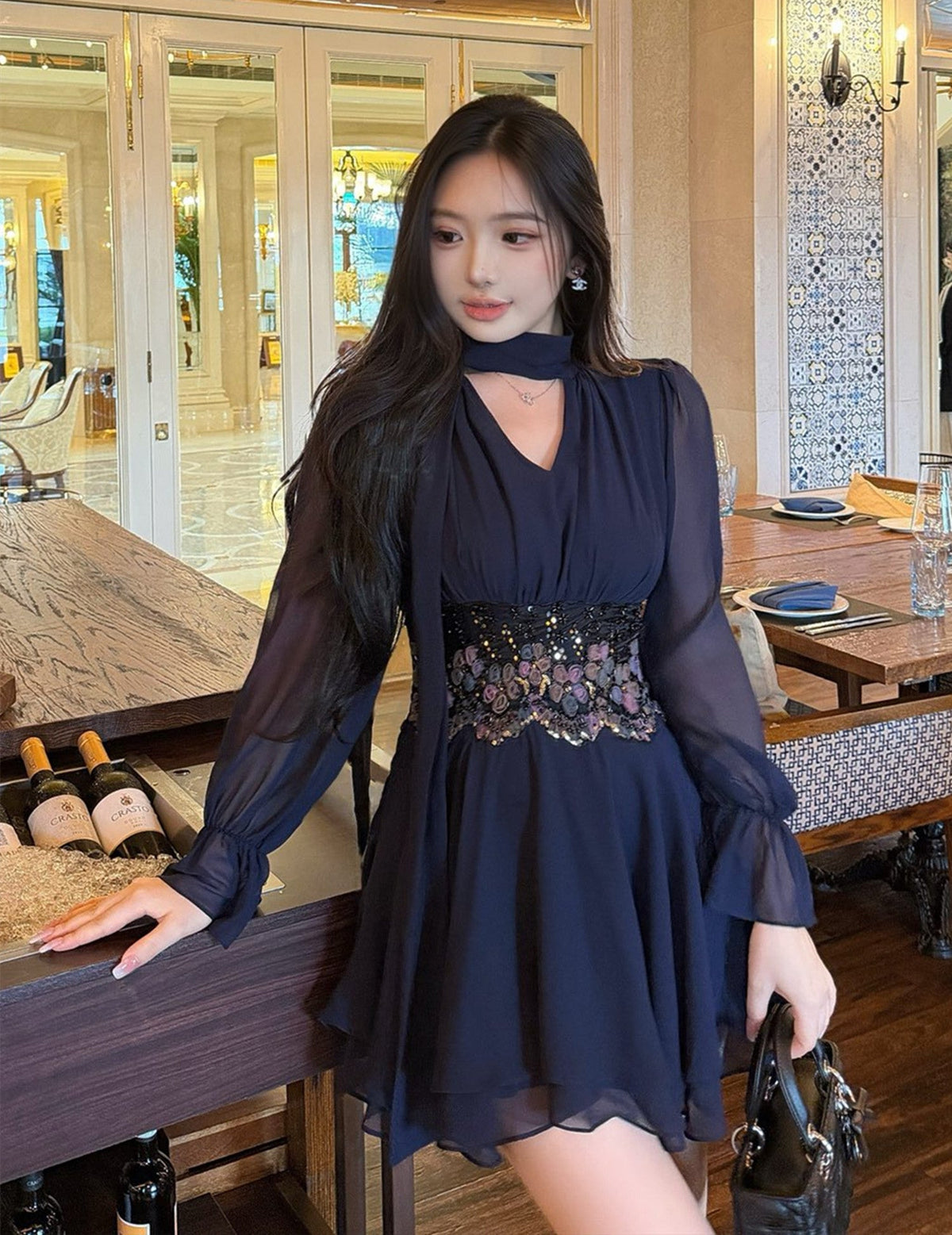 【dress】レースドッキングシフォンミニワンピース   N3767