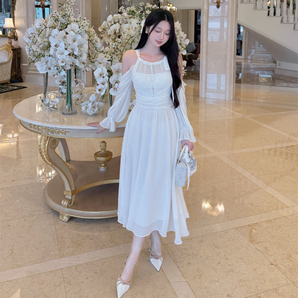 【dress】オフショルロングワンピース   N3769
