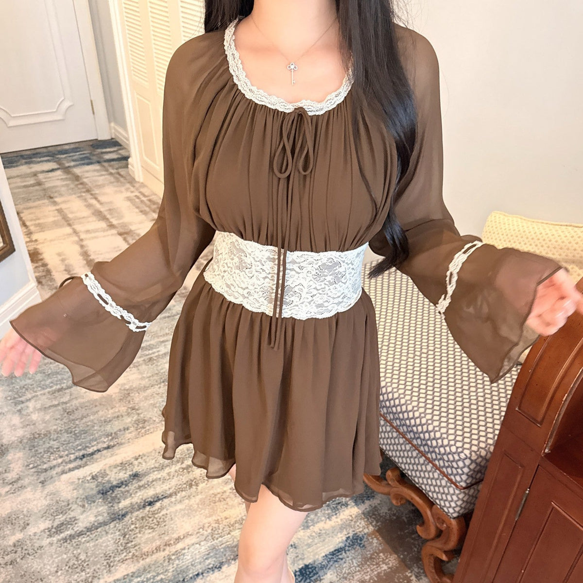 【dress】ウエストレースミニワンピース   N3770