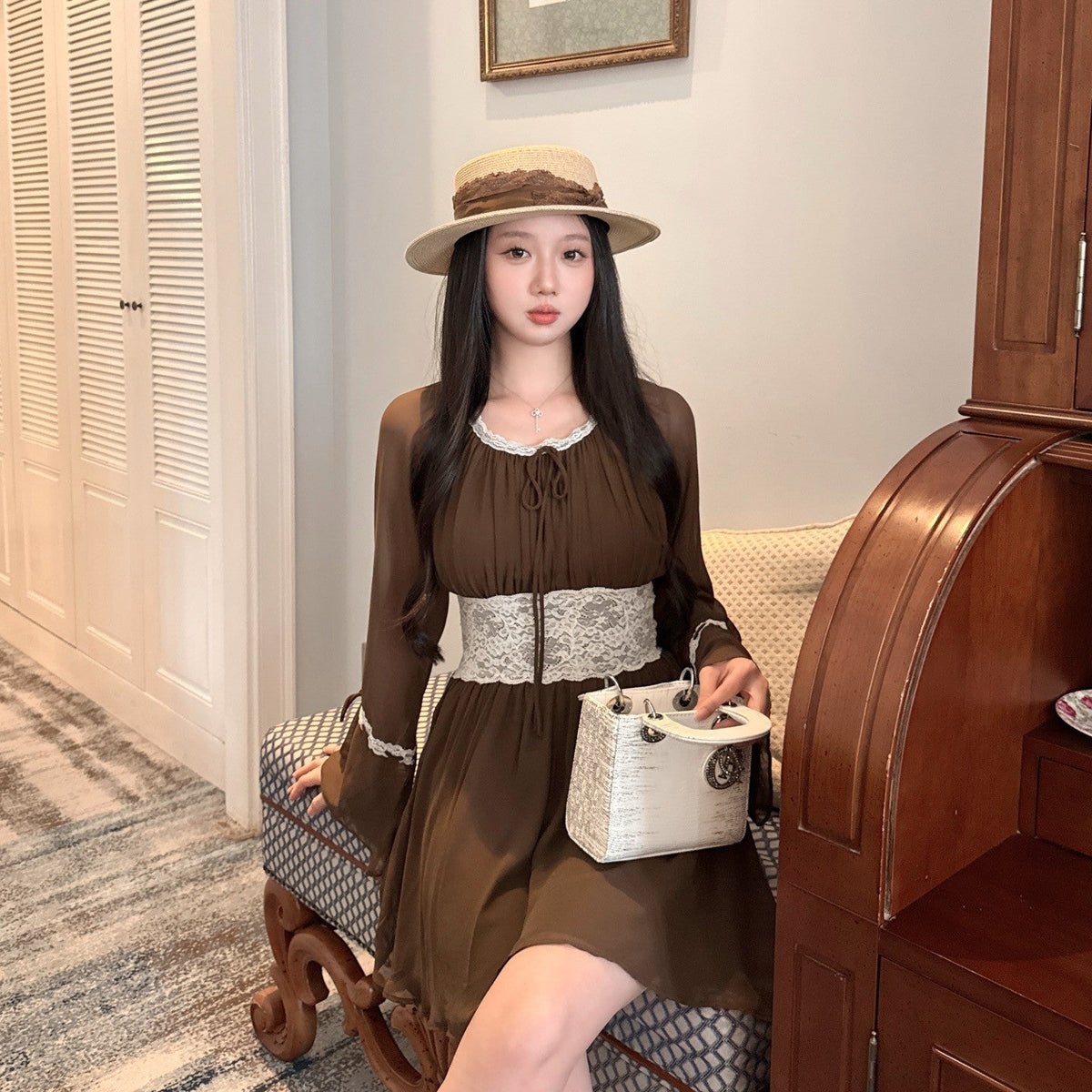 【dress】ウエストレースミニワンピース   N3770