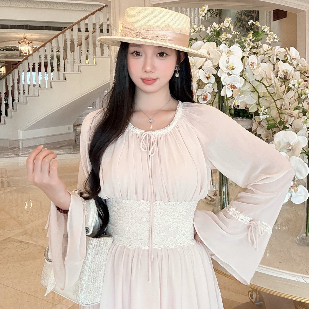 【dress】ウエストレースミニワンピース   N3770