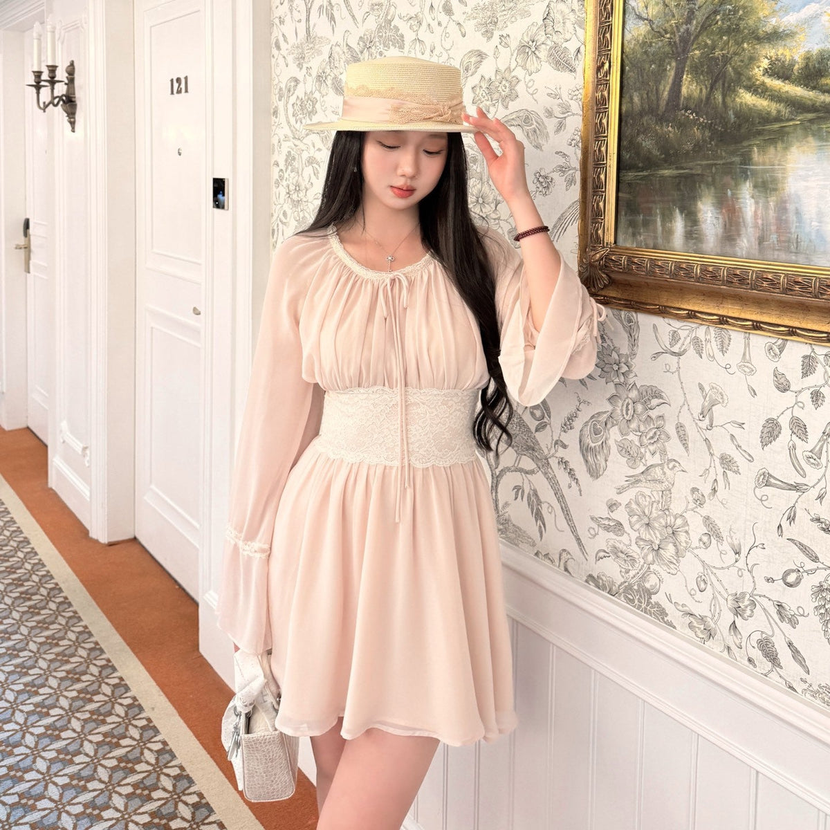 【dress】ウエストレースミニワンピース   N3770