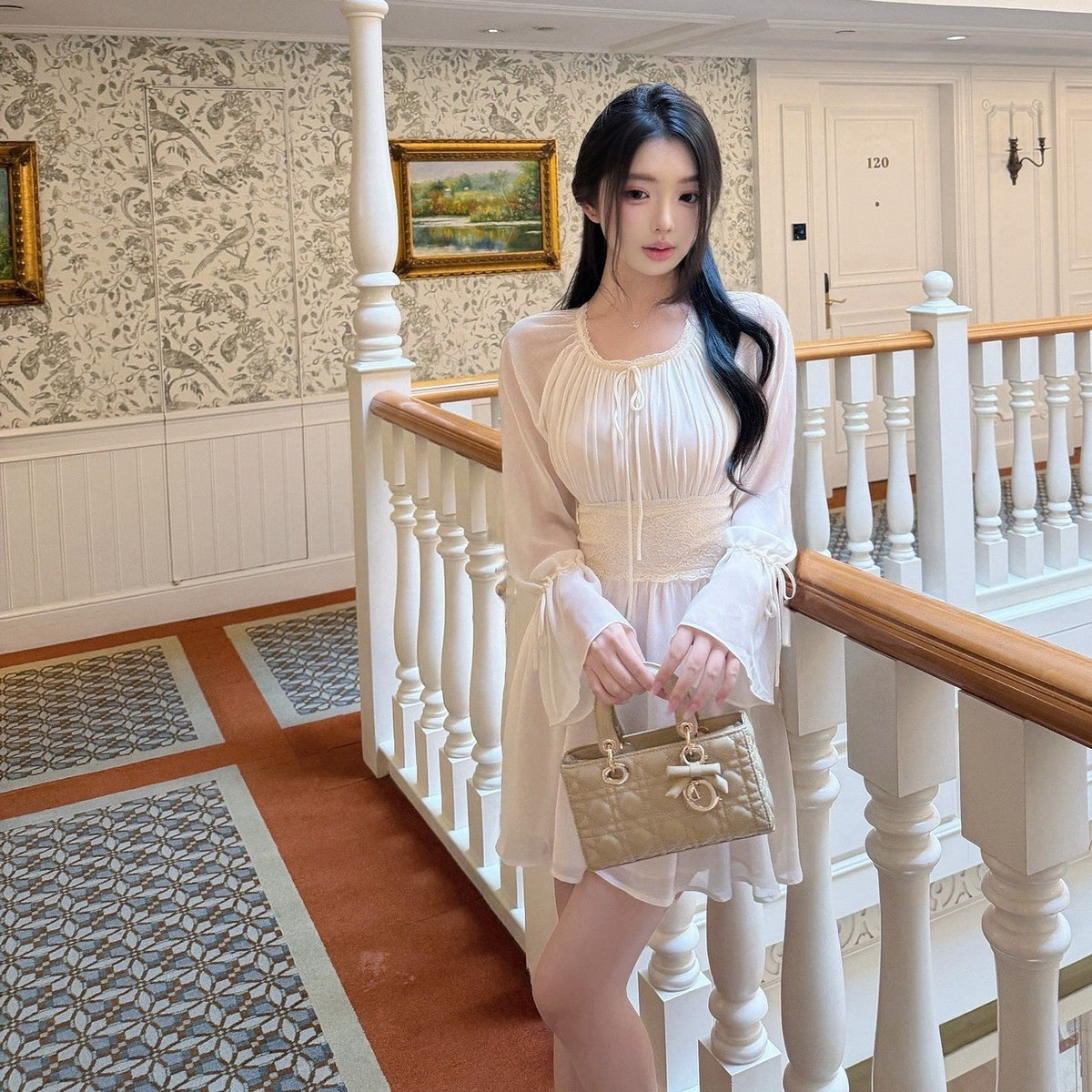 【dress】ウエストレースミニワンピース   N3770