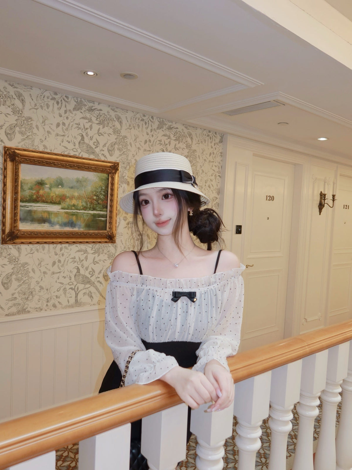 【dress】オフショルドットドッキングミニワンピース   N3772