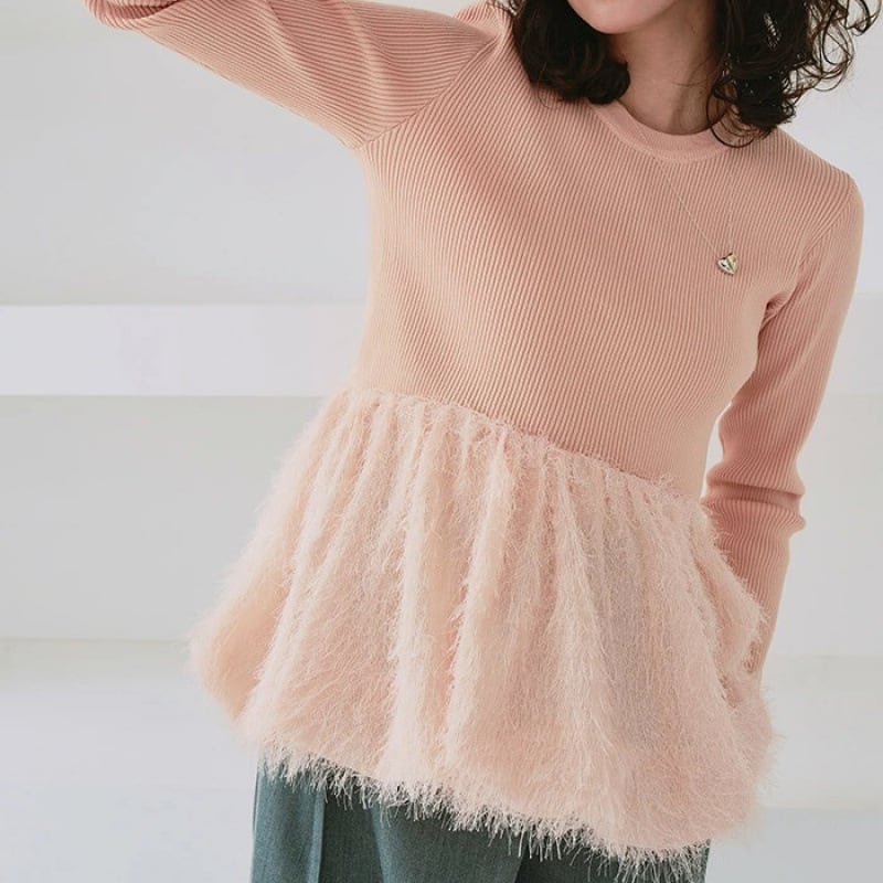 【tops】ペプラムシャギードッキングニットトップス　M28684