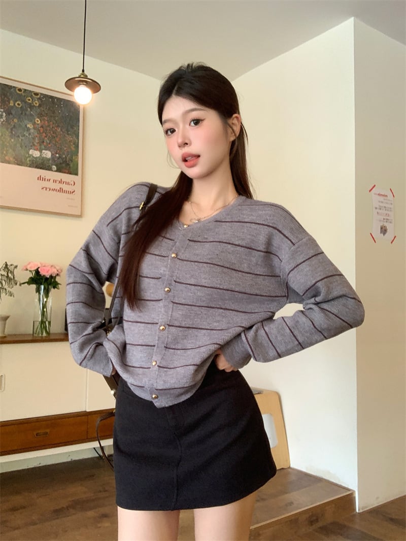 【outer】ボーダー柄ニットカーデ　M27455