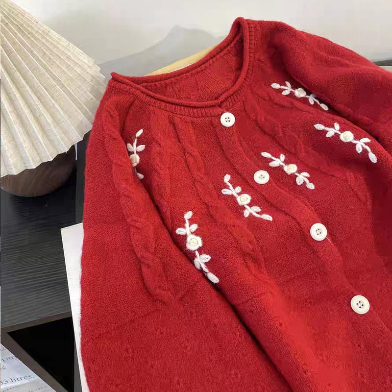 【outer】フラワー刺繡柄ニットカーディガン Q7739