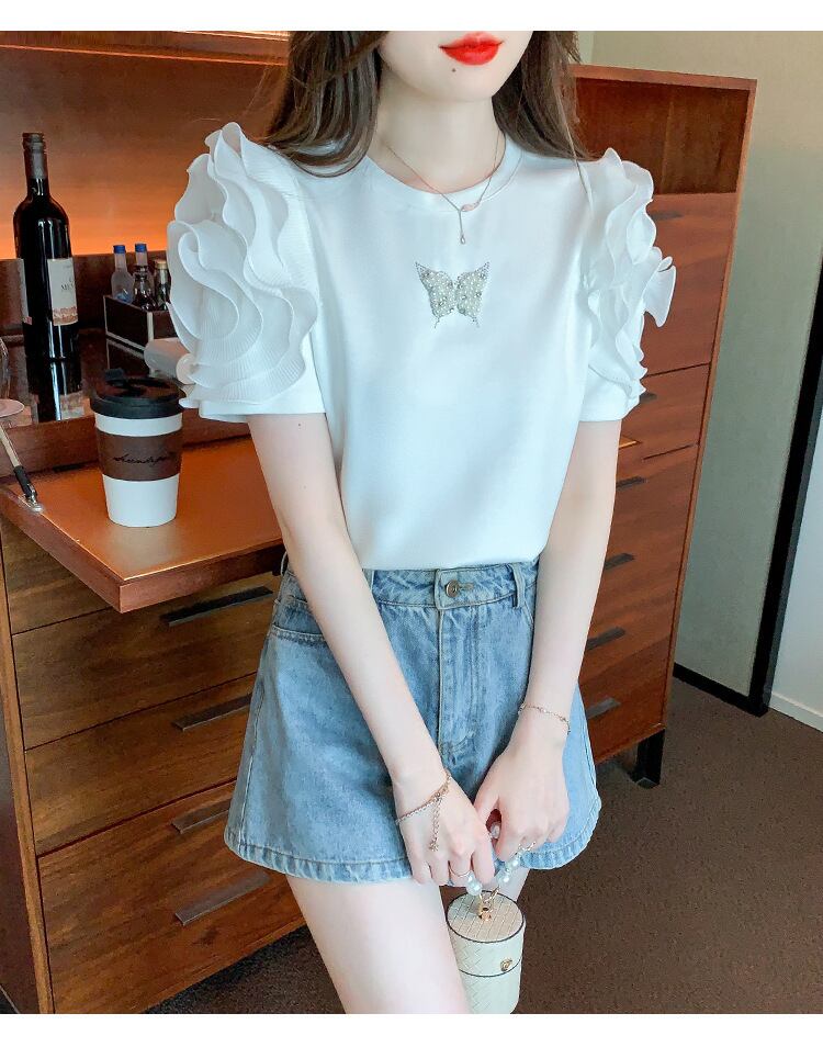 【tops】フリルパフスリーブTシャツG21540