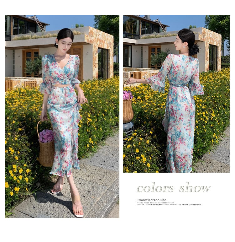 【dress】Vネック花柄ワンピース　M25286