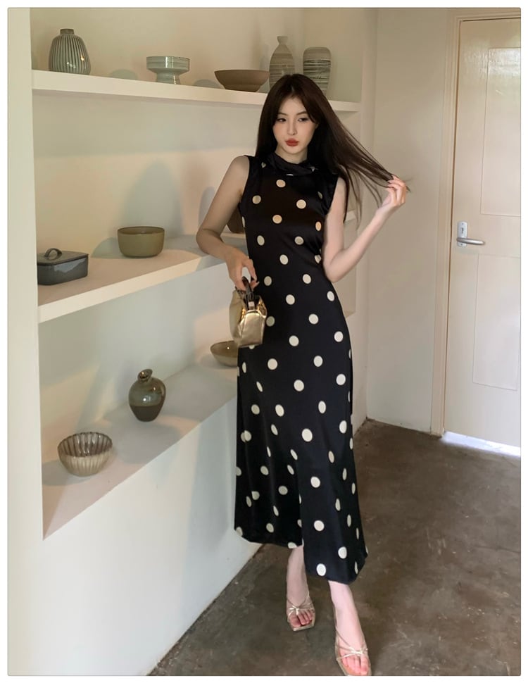 【dress】ノースリーブドット柄ワンピース　M24575