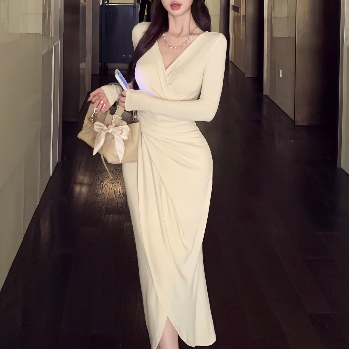【dress】スリットタイトワンピース Q6314