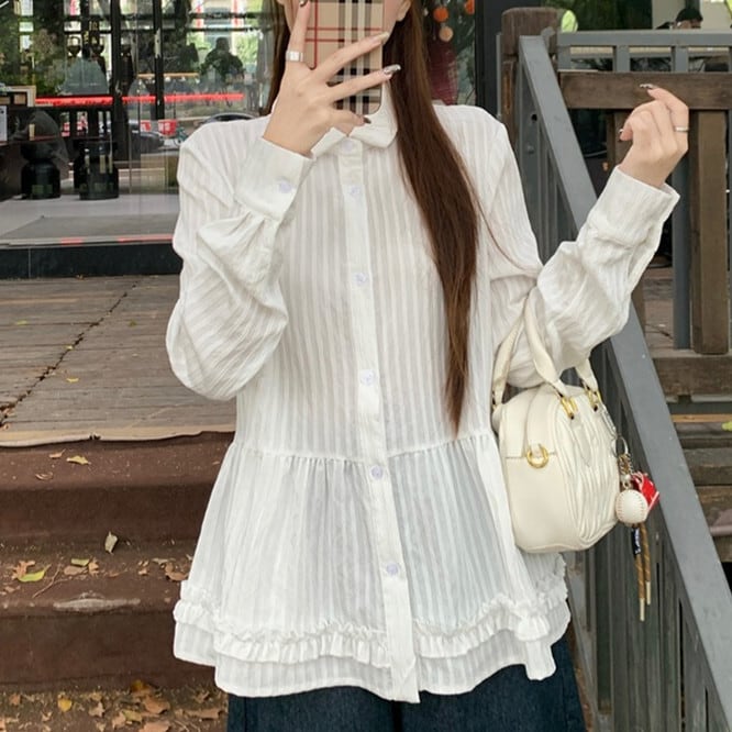 【tops】フリルシャツブラウス　M29856