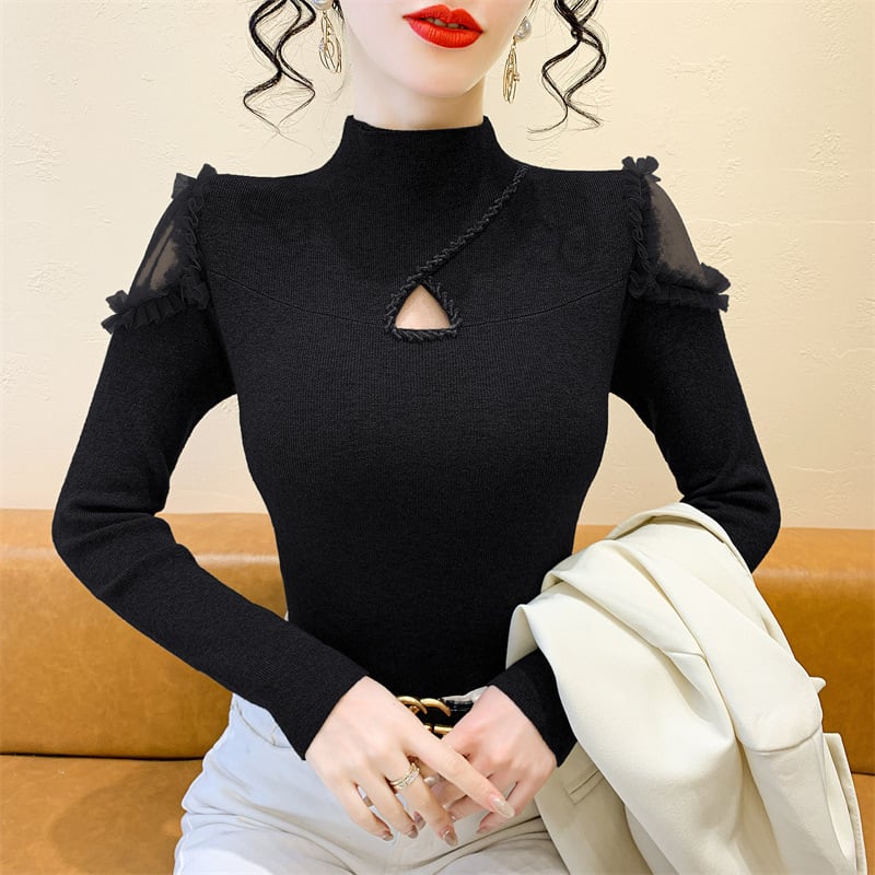 【tops】シースルーショルダーニットトップス　N2916