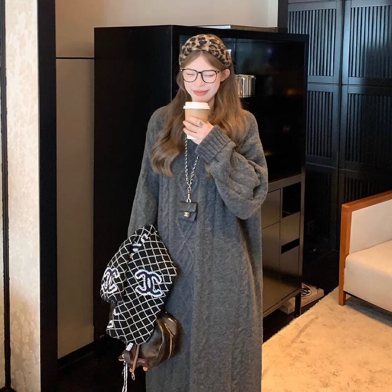 【dress】ロングニットワンピース Q7697