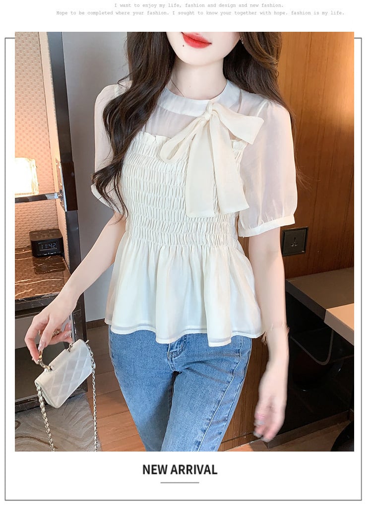 【tops】リボン付きシャツトップス　M23925