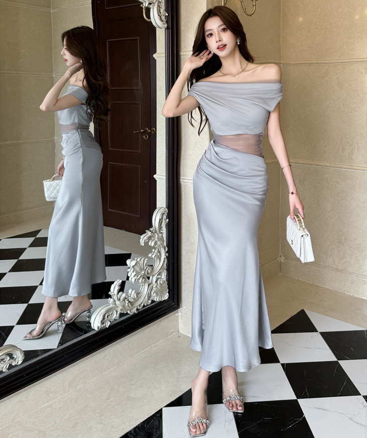 【dress】チュールコンビマーメイドワンピース　M30798