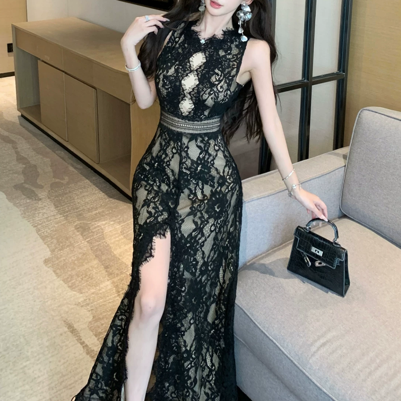 【dress】バックオープンスリットレースワンピース　M32516