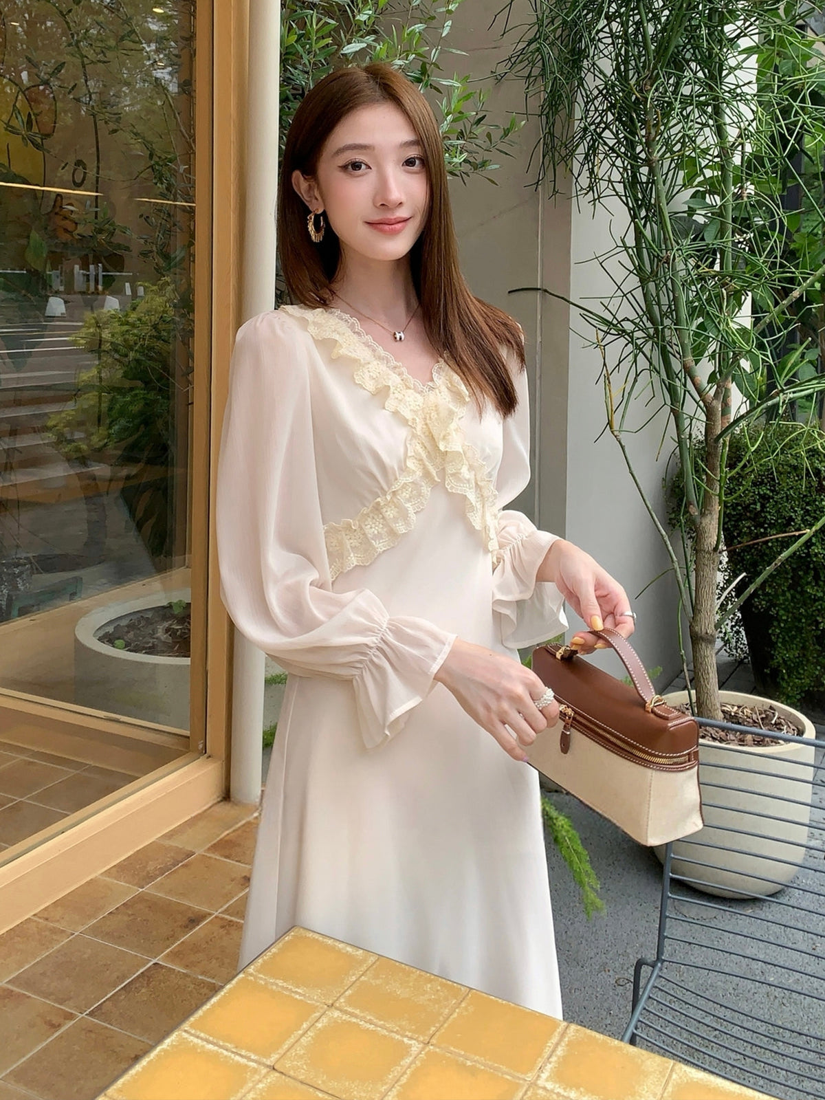 【dress】ギャザーフリルロングワンピース Q8933