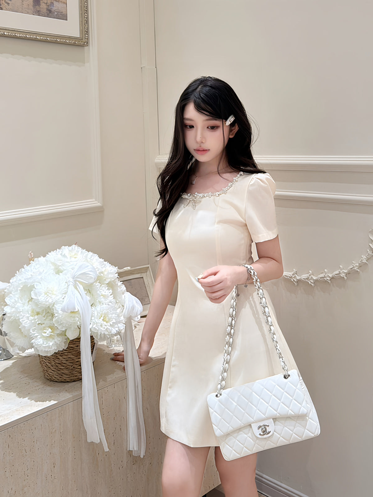 【dress】ラインストーンAラインワンピース Q8760